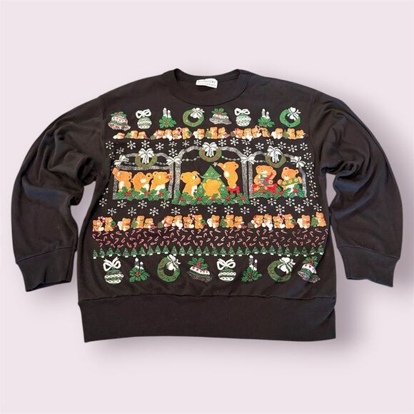 KNITPICKS Vintage 80s Glitter Puff Paint Teddy Bear Holiday Christmas Sweatshirt - Picture 1 of 9